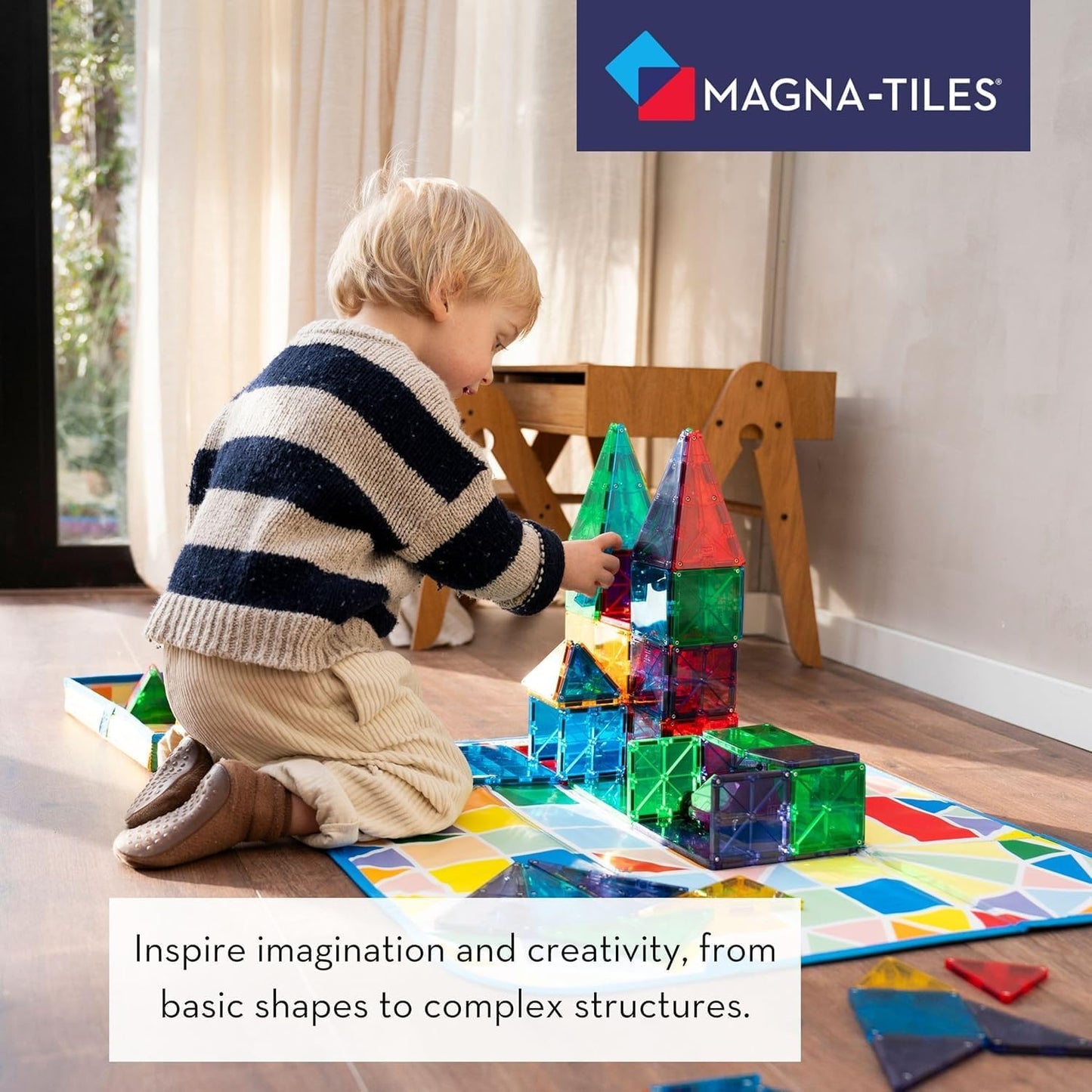 MAGNA-TILES Classic 100-Piece Magnetic Construction Set, Rainbow