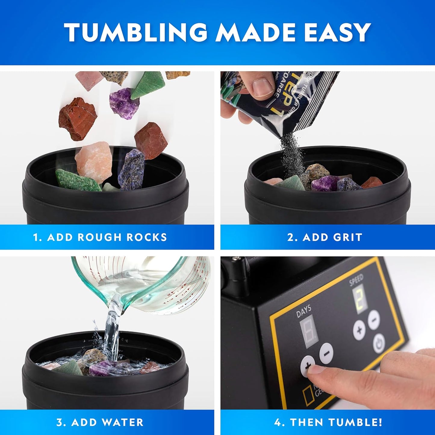 National Geographic Professional Rock Tumbler Kit- Stone Polisher for Kids and Adults