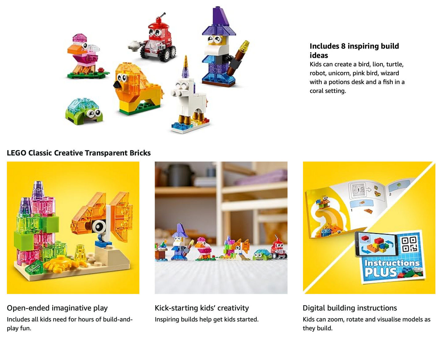 LEGO Classic Creative Transparent Bricks Building Set with Animal Figures