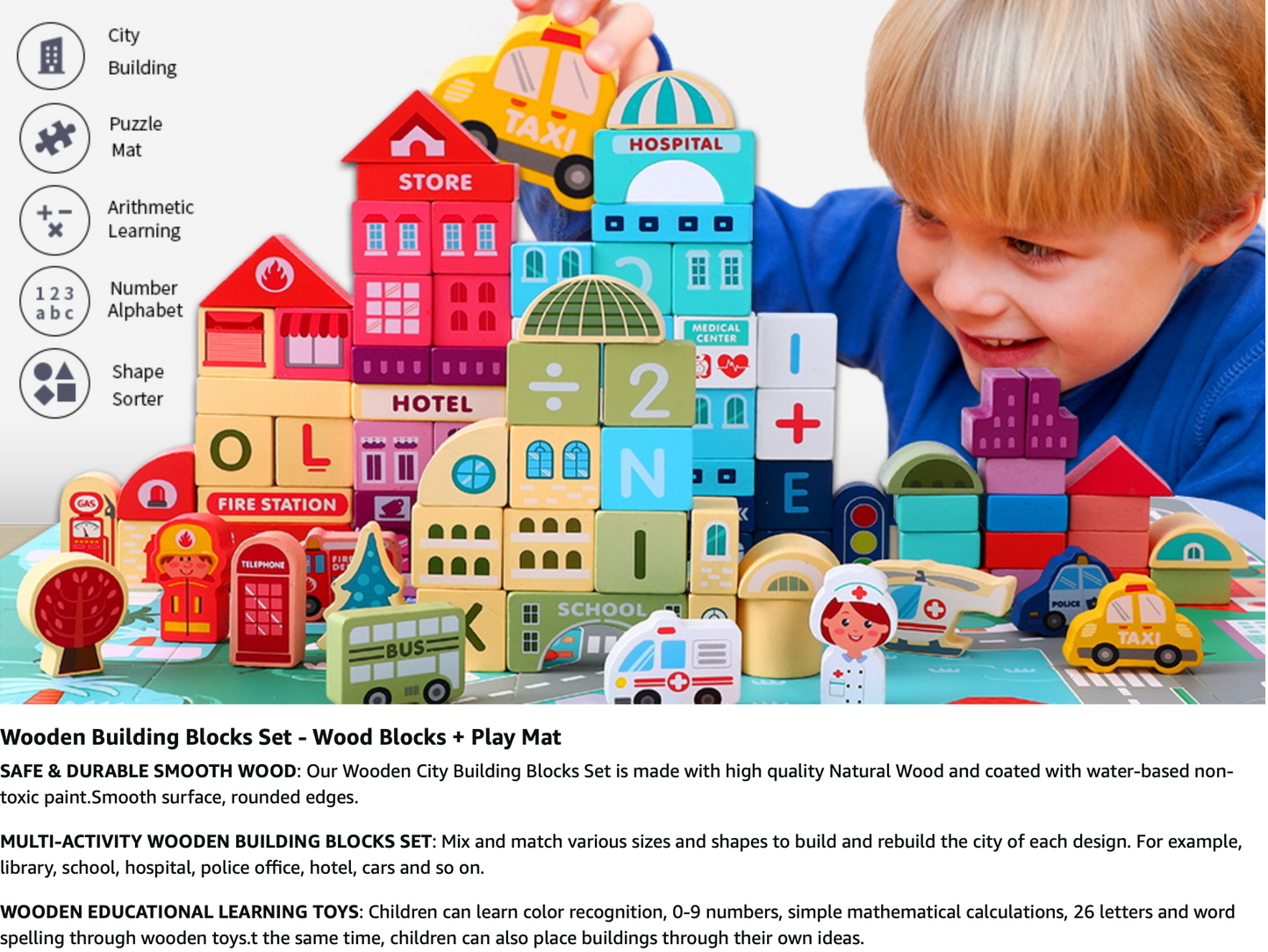 Wooden Building Blocks for 3-6 Years Olds