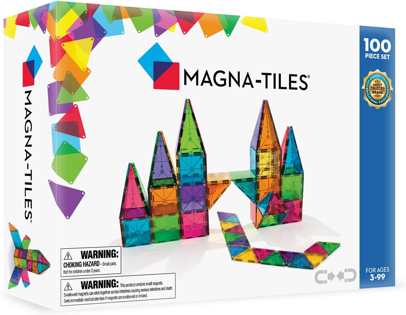 MAGNA-TILES Classic 100-Piece Magnetic Construction Set, Rainbow