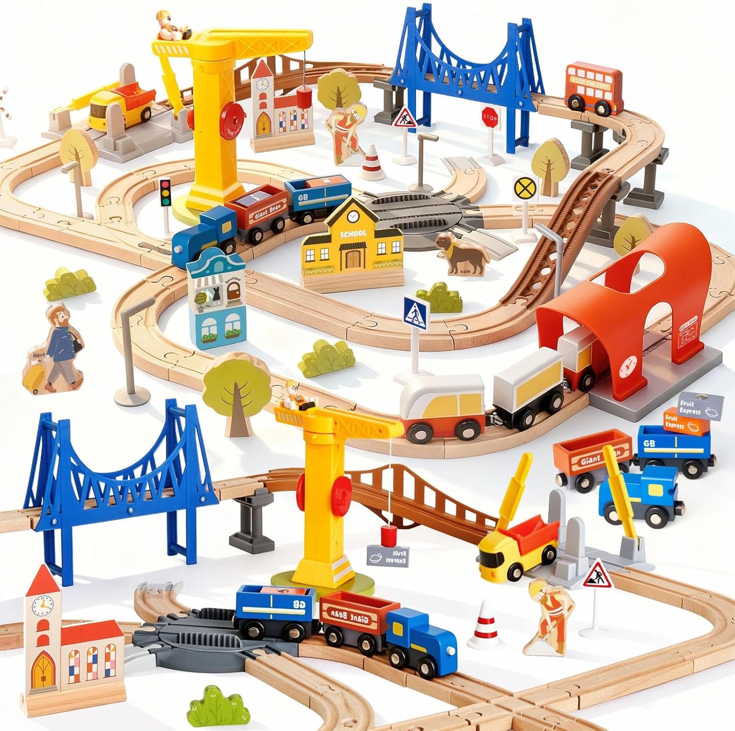 Giant Bean 94 Pcs Wooden Train Set