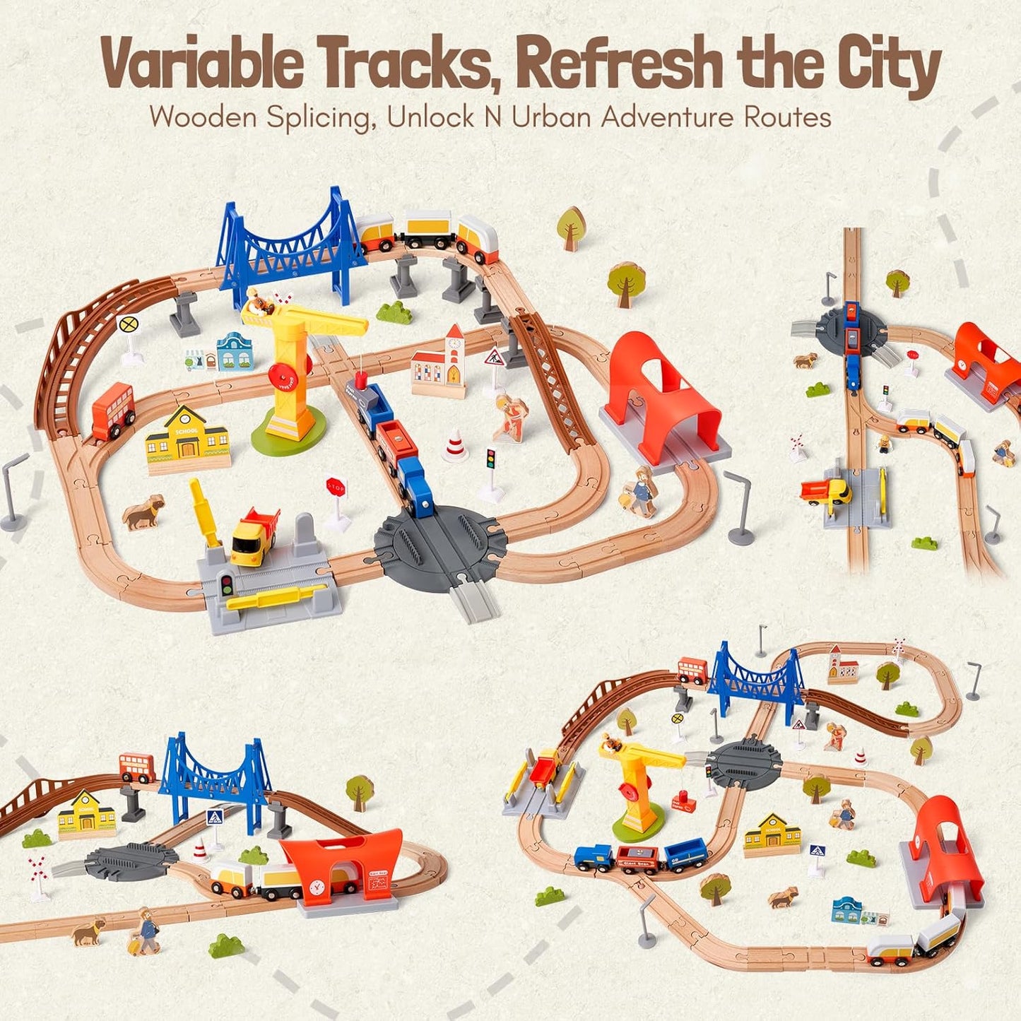 Giant Bean 94 Pcs Wooden Train Set