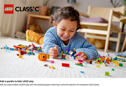 LEGO Classic Creative Transparent Bricks Building Set with Animal Figures