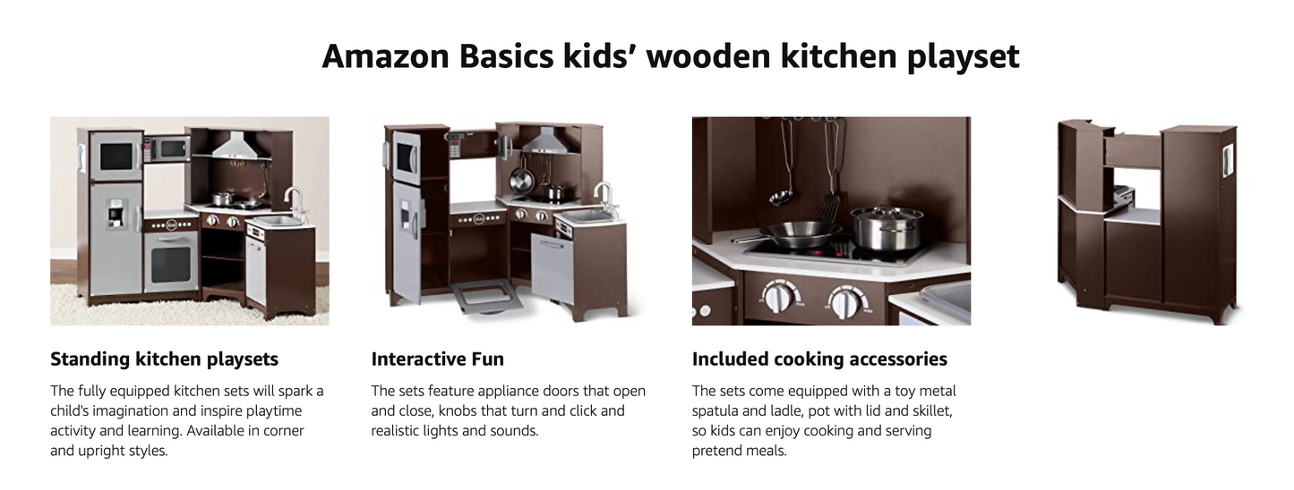 Amazon Basics Kids’ Corner Wooden Kitchen Playset