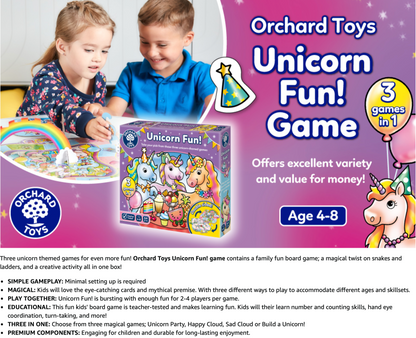 Orchard Toys Unicorn Fun! - 3 in 1 Educational Board Games for 4+ Year Olds