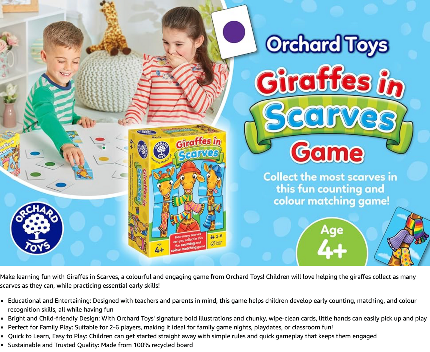 Orchard Toys Giraffes in Scarves Game, Fun Counting and Colour Educational Game